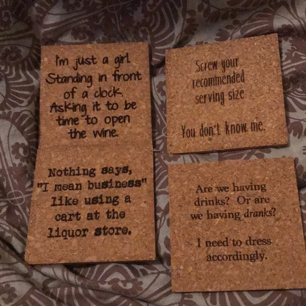 Set of 4 Cork Novelty Coasters NIB